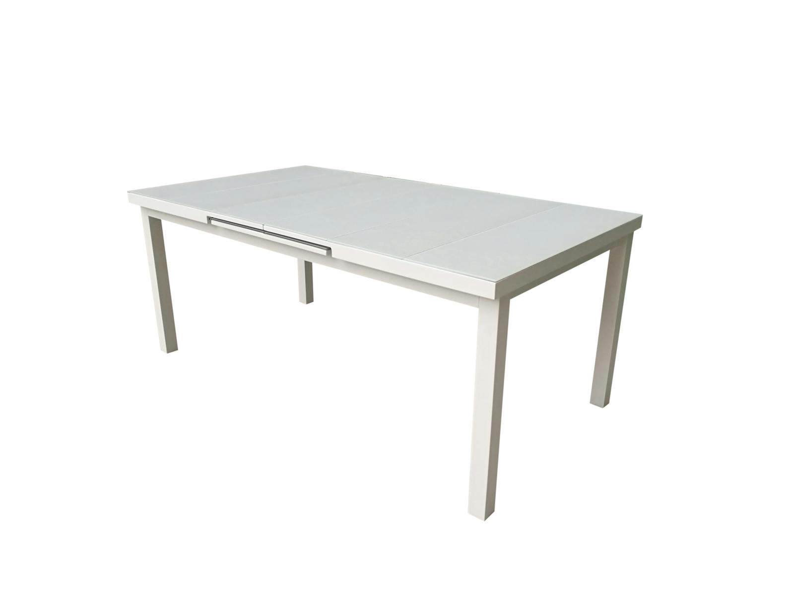 Table de Jardin extensible NICE 180/240cm en aluminium blanc gris et plateau verre blanc gris