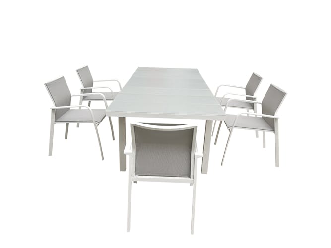 Table de Jardin extensible NICE 180/240cm en aluminium blanc gris et plateau verre blanc gris