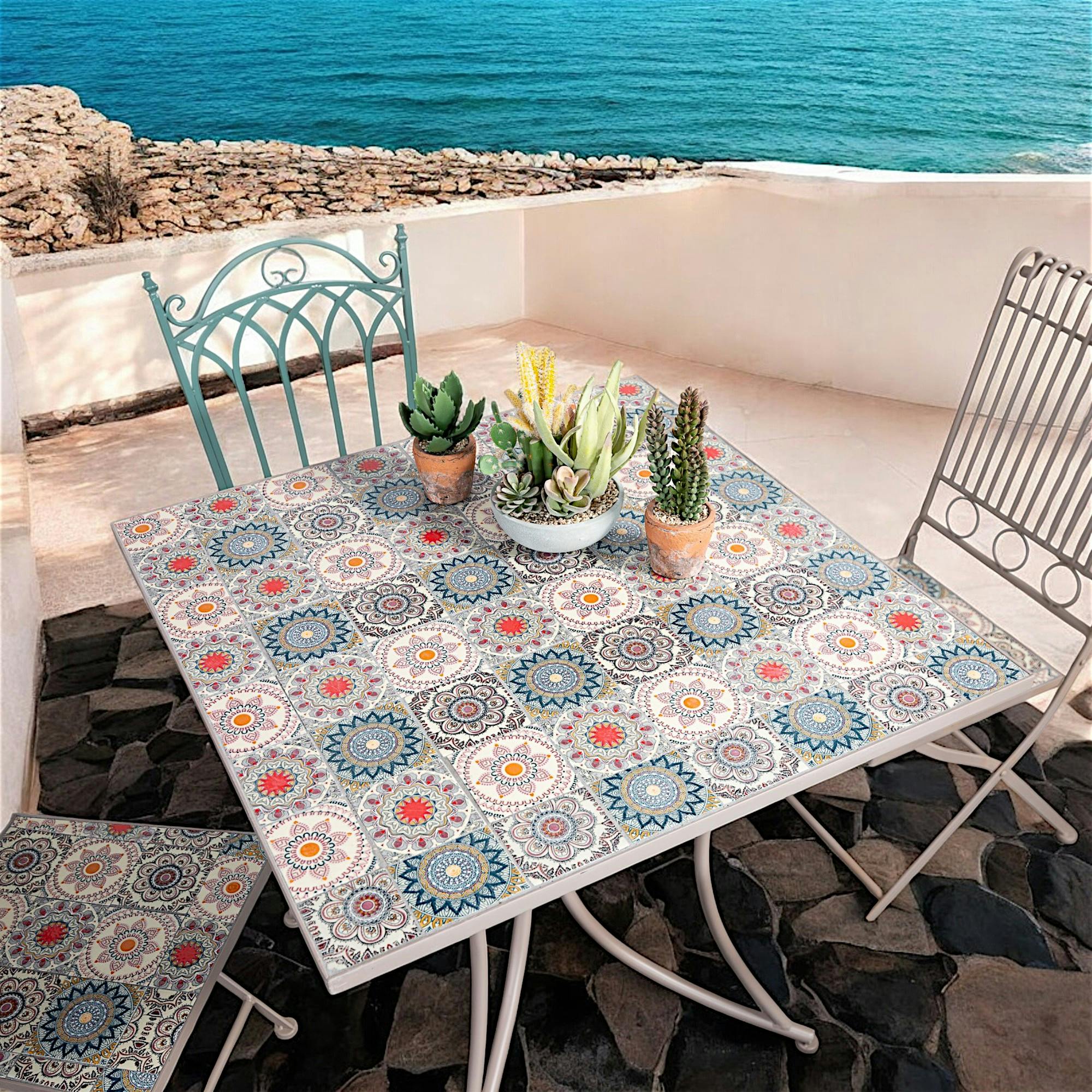 Table de jardin motif rosace 78 cm GRENADE | Tables à manger de jardin ...