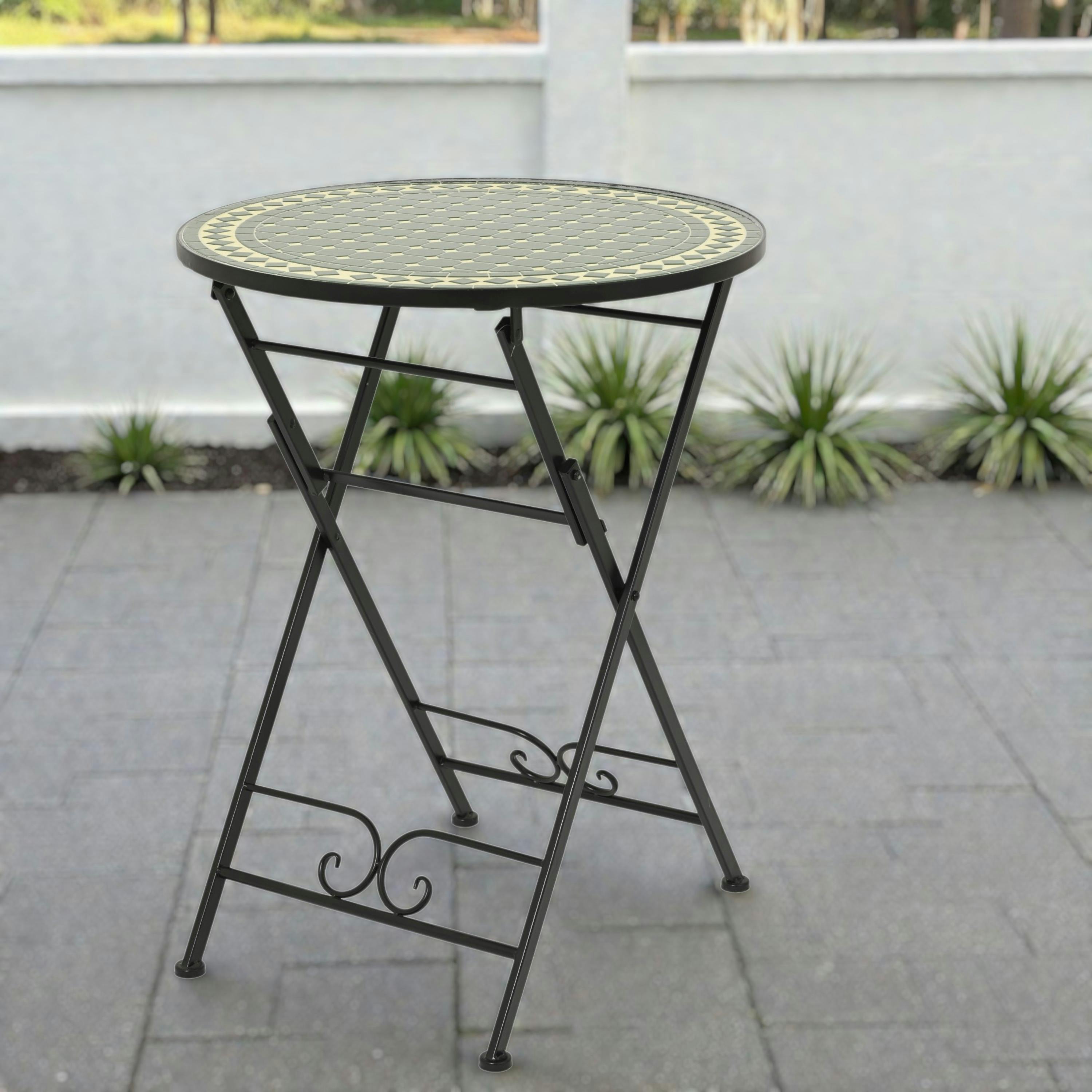 Table de jardin noire décor mosaïque D58 cm GRENADE