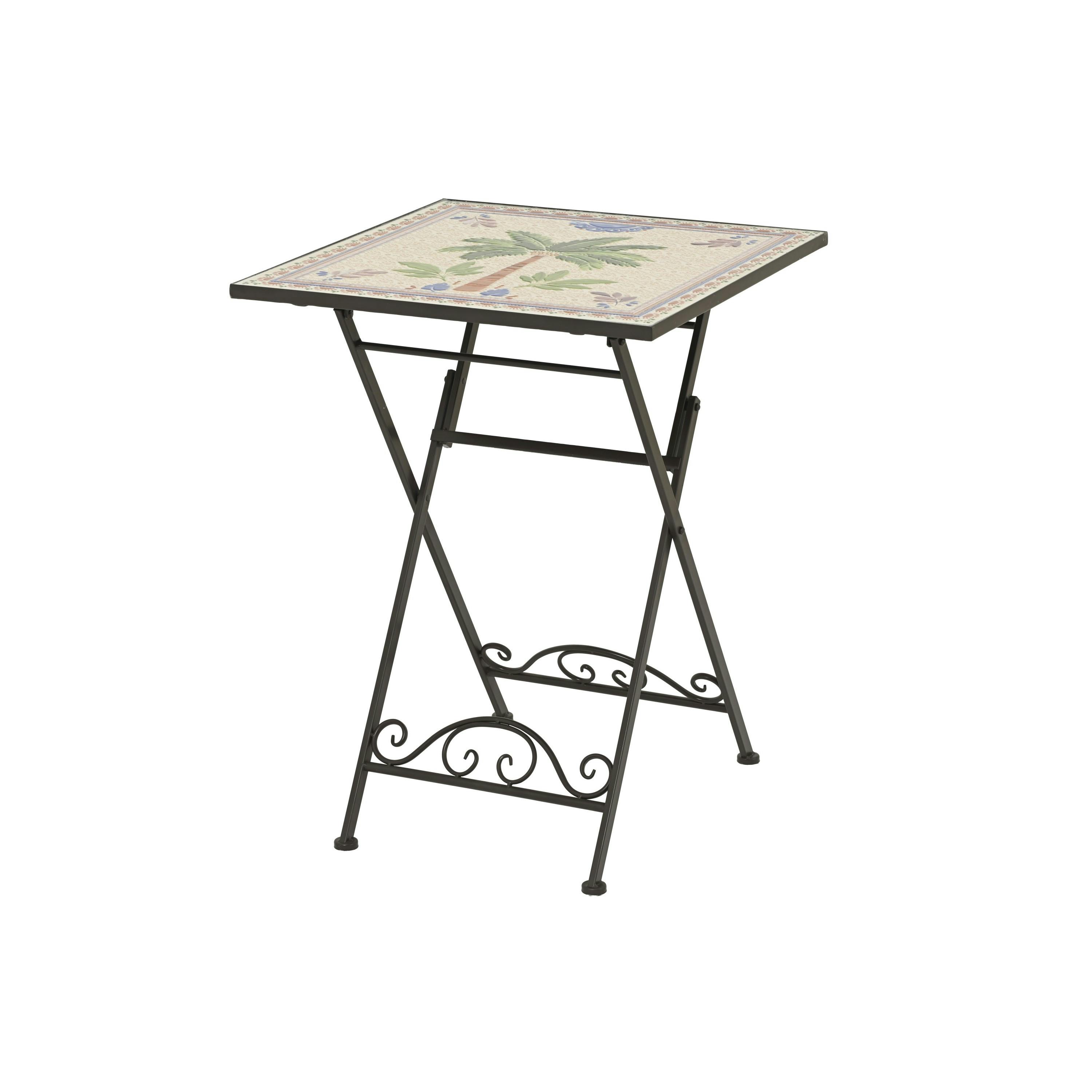 Table de jardin noire motif palmier 58 x 58 cm GRENADE