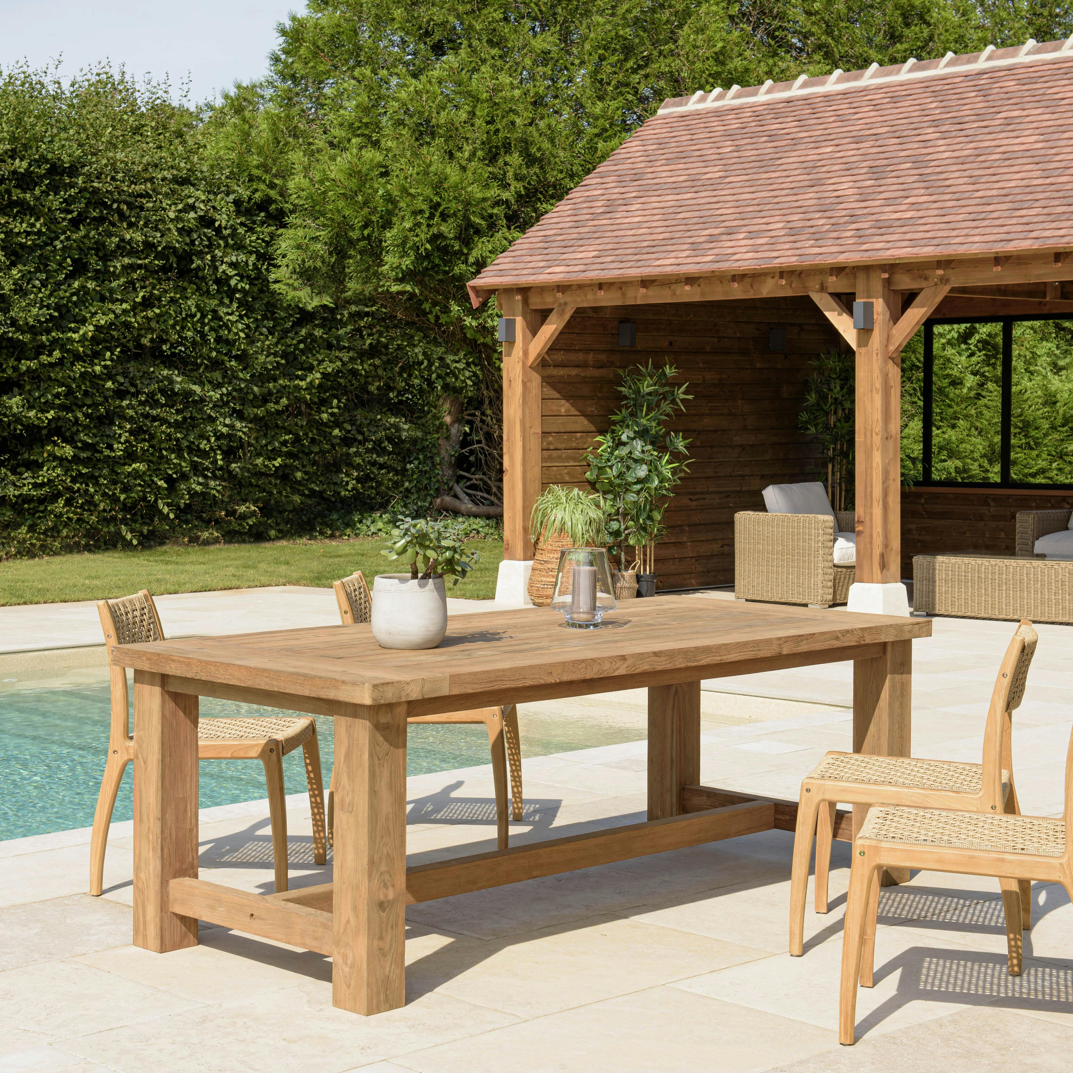 Table de jardin pieds droits teck recyclé naturel 220 cm MANY