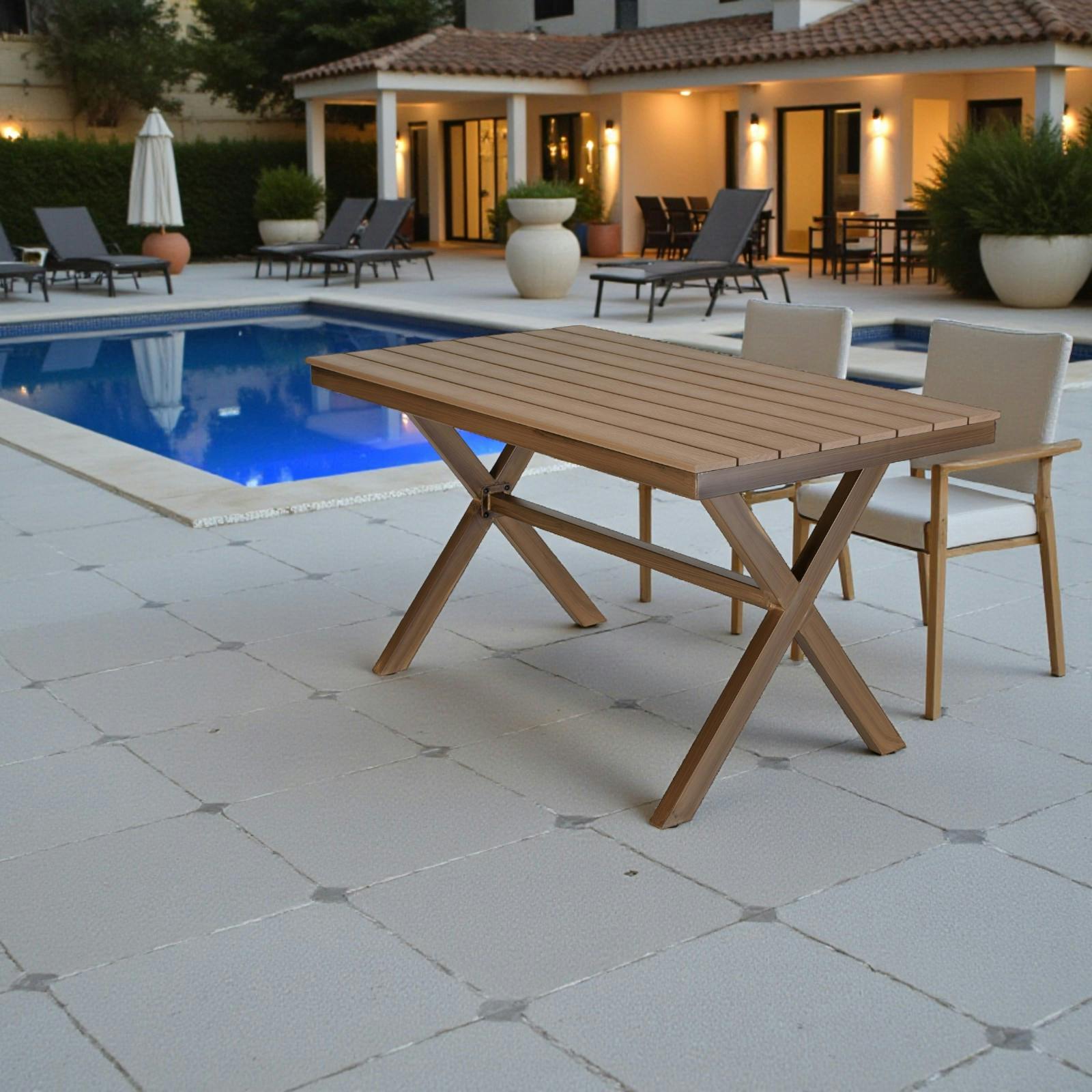 Table de jardin rectangulaire 140 cm couleur bois ajouré GIJON