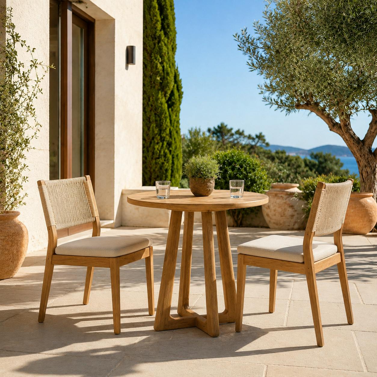 Table de jardin ronde 70 cm en teck recyclé ORIA