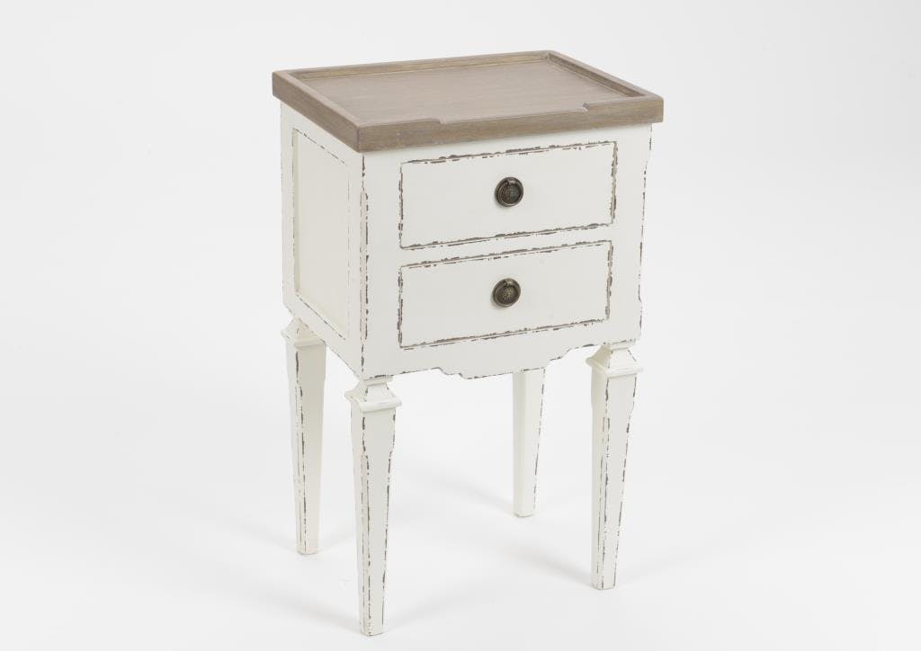Table de nuit ancienne bois blanc 2 tiroirs GUSTAVE L 40 x P 30 x  H 65 AMADEUS
