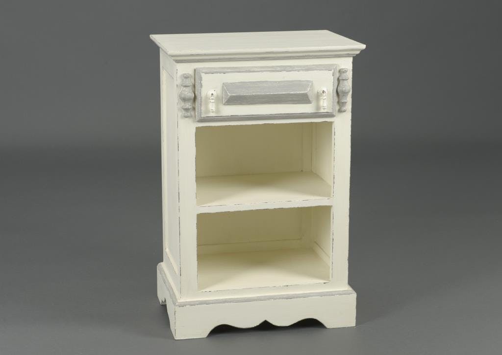 Table de nuit ancienne bois blanc vieilli 1 tiroir ORNEMENT L 50 x P 35 x  H 75 AMADEUS