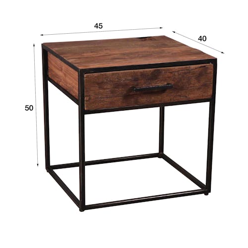 Table de nuit bois recyclé brut acier 1 tiroir WELLINGTON
