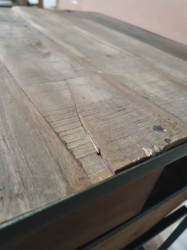 Table de nuit bois recyclé brut acier 2 tiroirs WELLINGTON