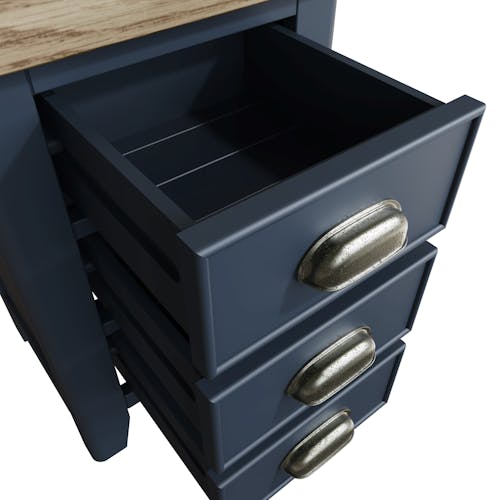 Table de nuit en bois finition bleu profond 3 tiroirs 58 cm HOVE