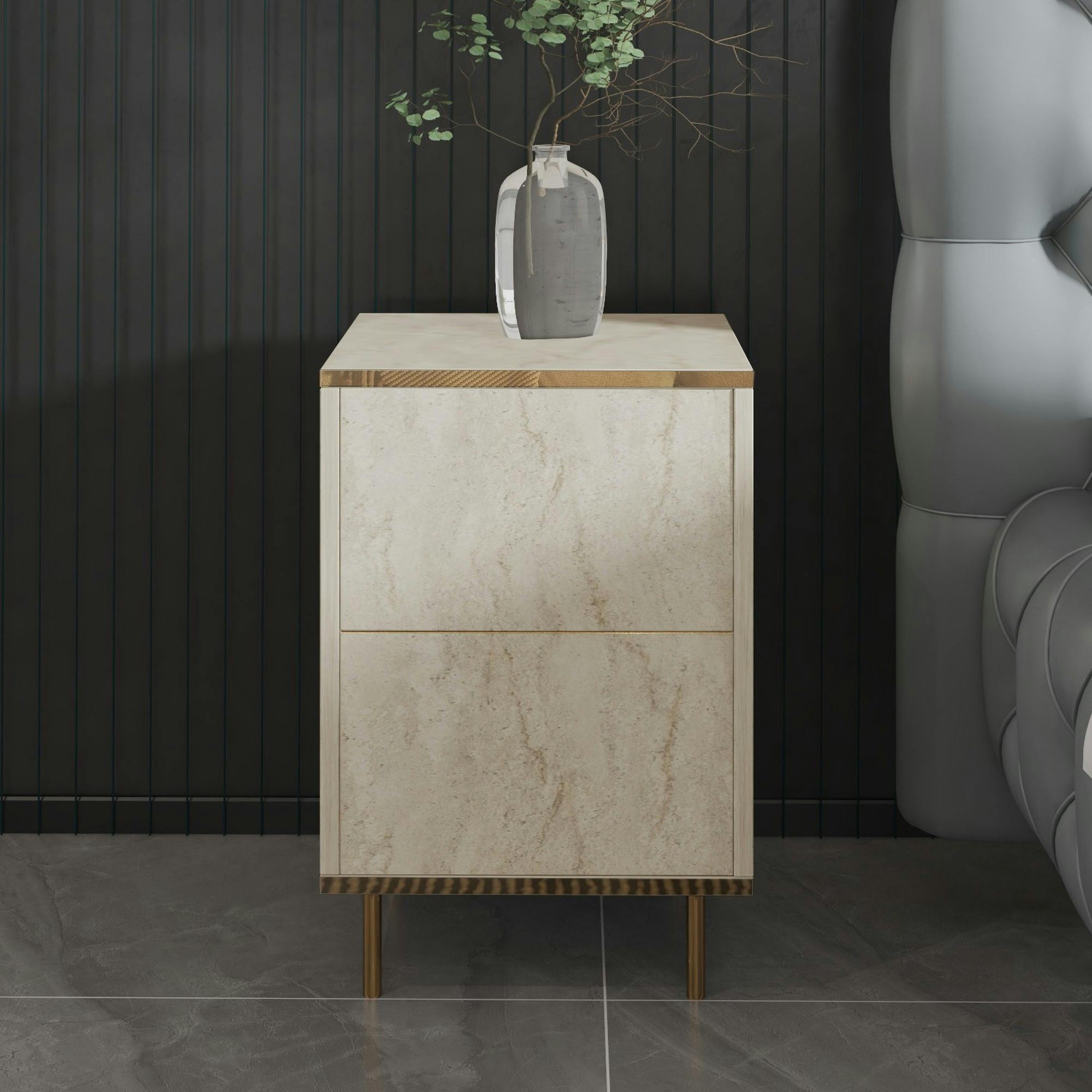 Table de nuit moderne chic effet travertin, 1 porte BYRON