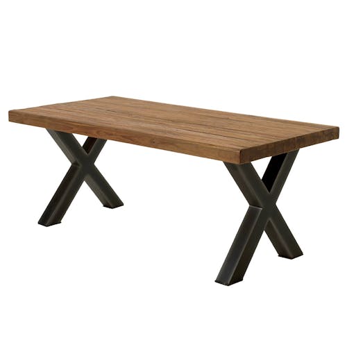 Table a manger bois recycle et pieds metal en croix