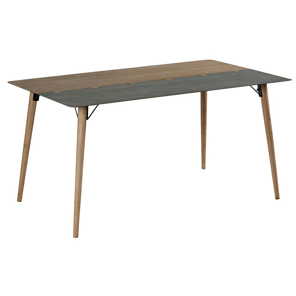 Table de repas 1m50 en métal plaqué sapin massif et métal, et pieds bois massif 150x90x75cm VULCAN