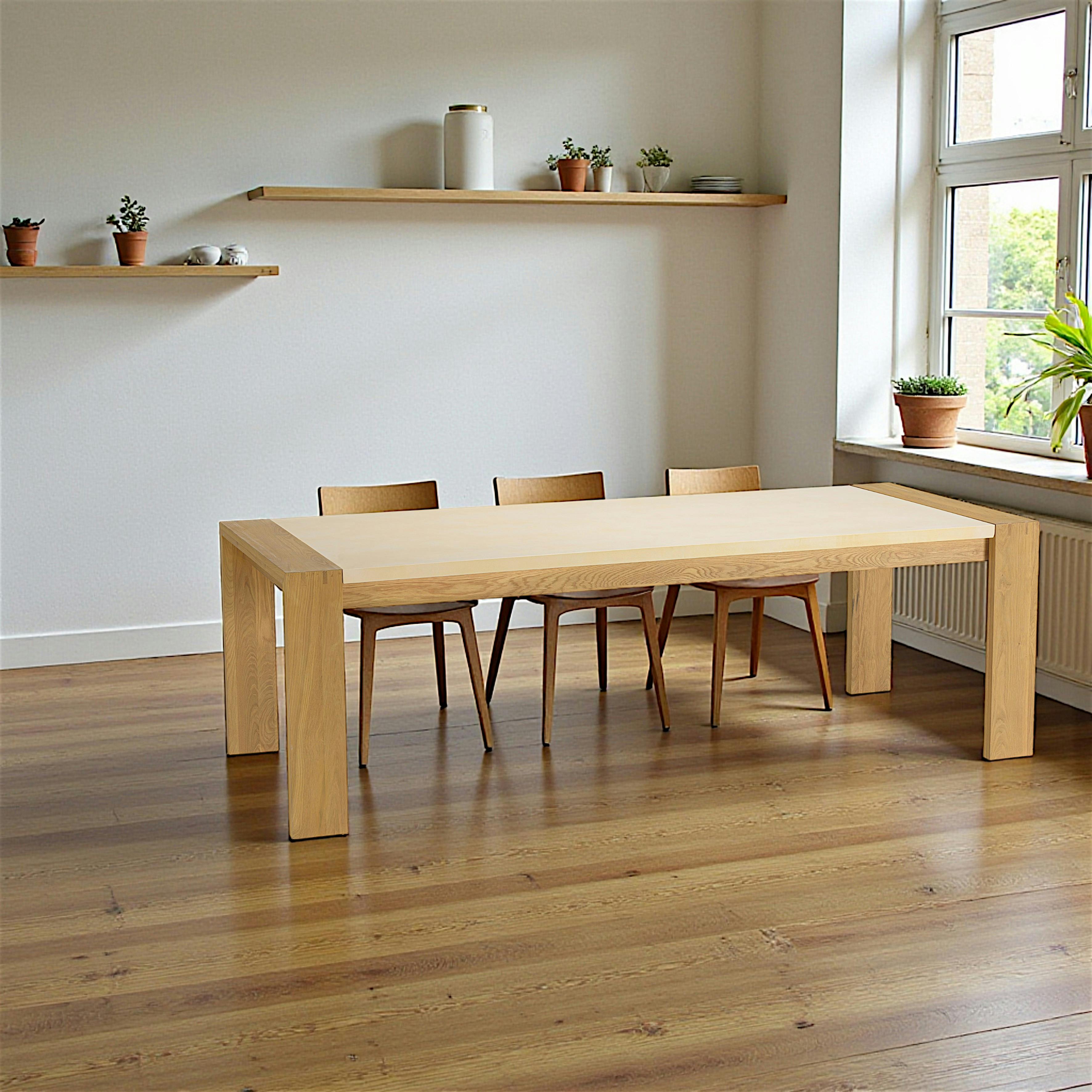 Table de repas 240 cm béton beige et chêne BRASILIA