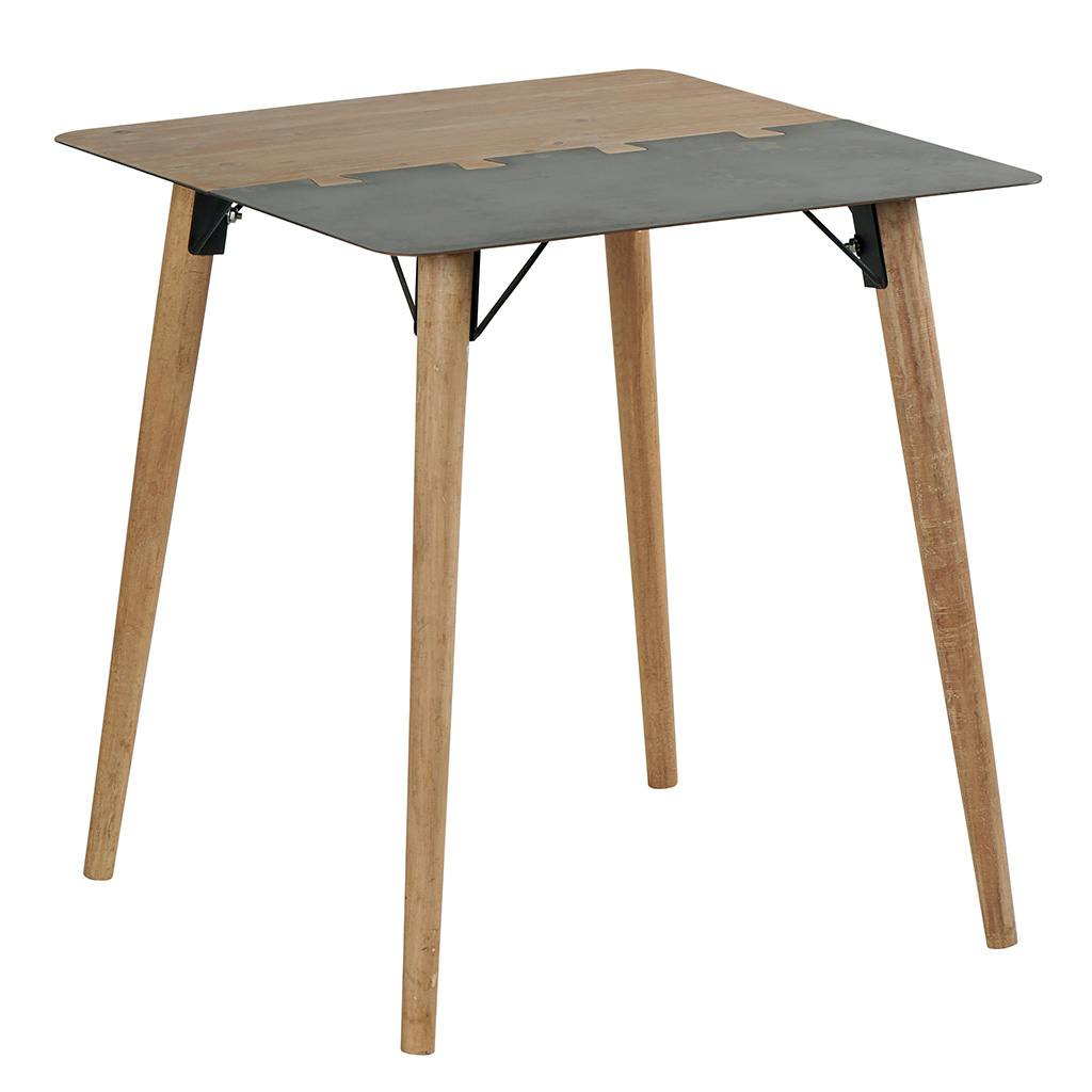 Table de repas carrée 80cm en métal plaqué sapin massif et métal, et pieds bois massif 80x80x75cm VULCAN