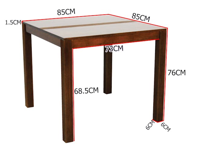 Table de repas carrée Hévéa 85x85x76cm GALA