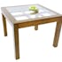 Table de repas carrée Hévéa avec plateau verre posé sur quadrillage bois 100x100x76cm HELENA