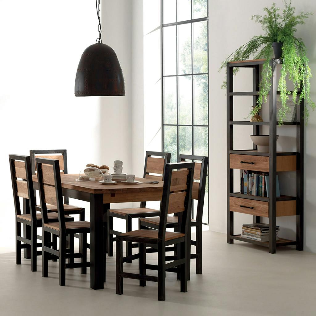 Table a manger extensible en bois et metal style indutriel