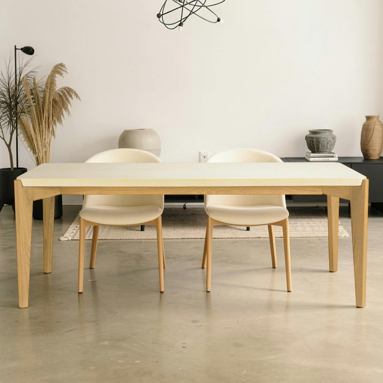 Table de repas en béton beige 200 cm angles biseautés BRASILIA
