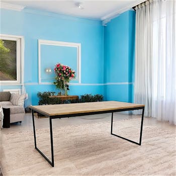 Table de Repas en Hévéa recyclé naturel et pieds métal 180x90x77cm LOFT