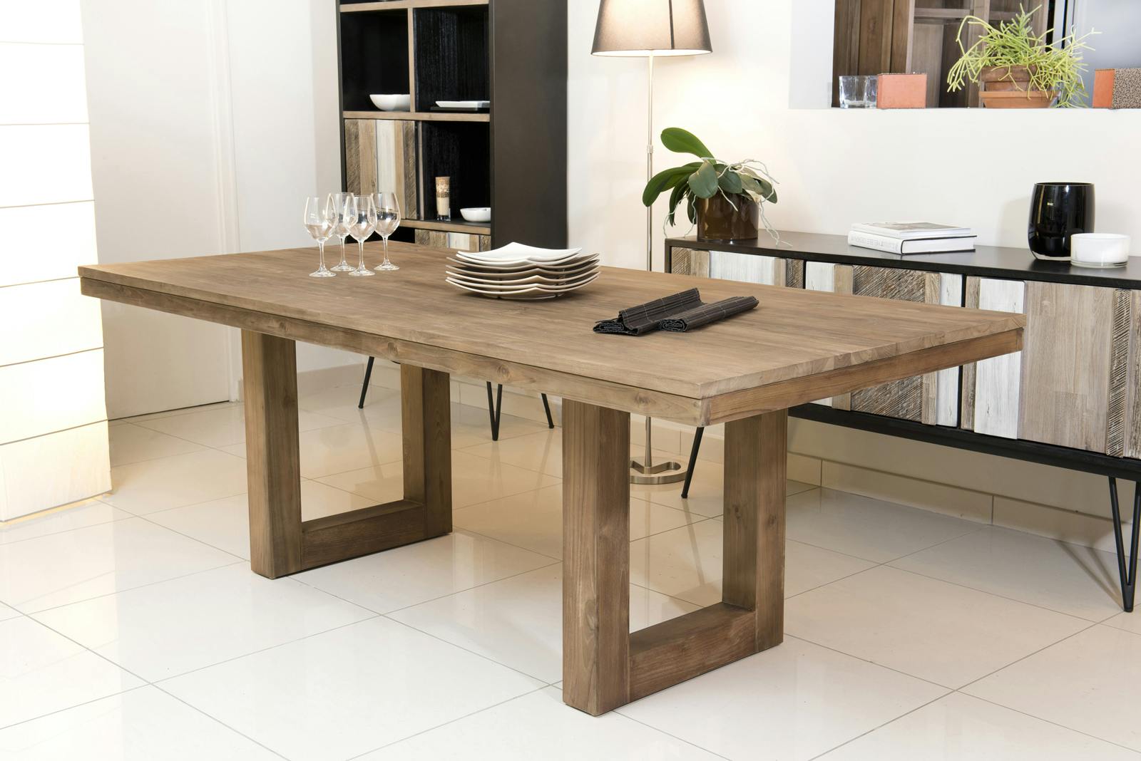 Table de repas en Teck recyclé 220x100x78cm SWING
