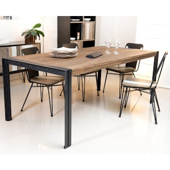 Table de repas en Teck recyclé et métal noir 200x100x78cm SWING