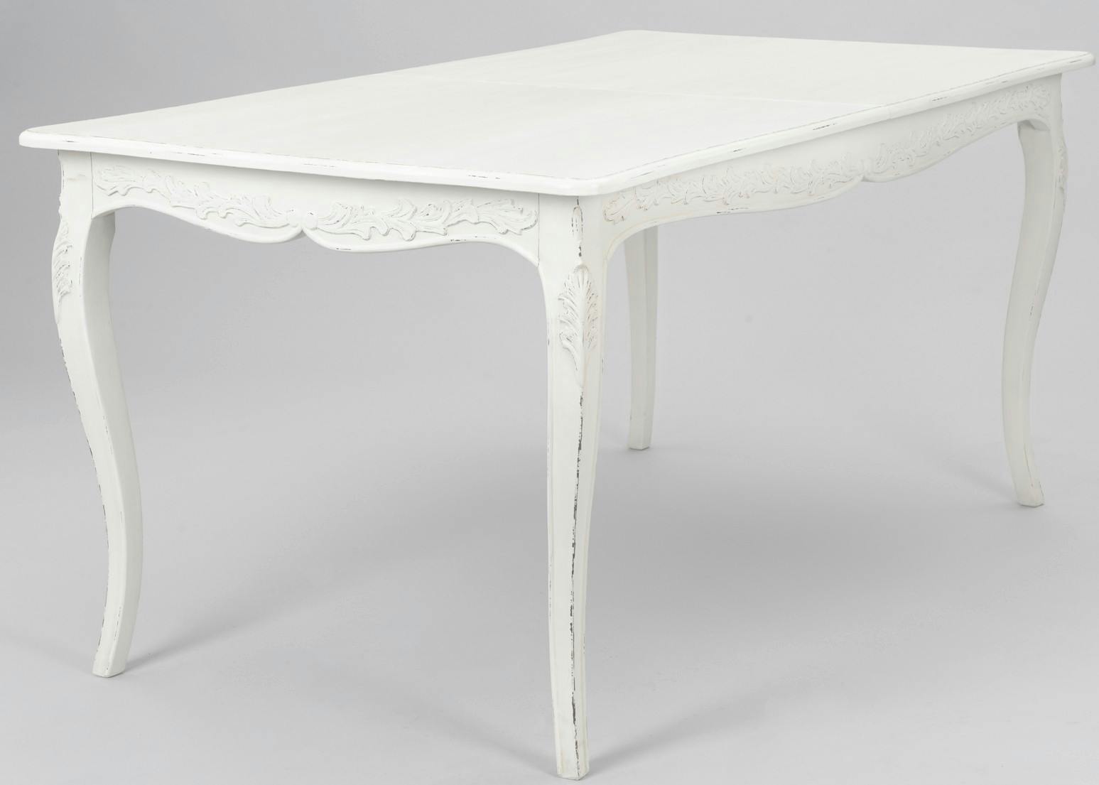 Table de repas extensible 160/200 cm bois blanc romantique COMTESSE L 160 x P 90 x  H 75 AMADEUS