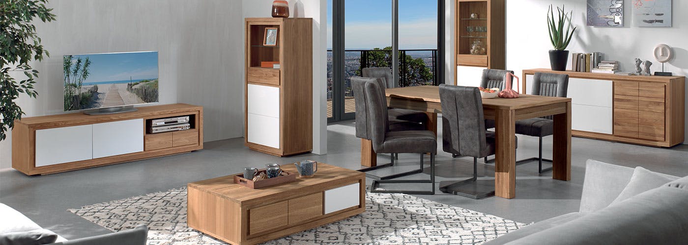 Table de Repas extensible bois naturel en Chêne massif 180/260x90x77cm MALMOE