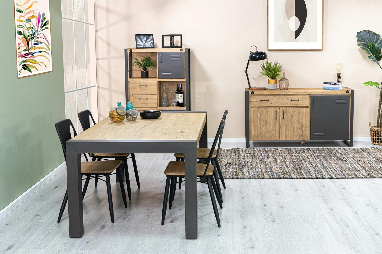 Table de Repas extensible Inspiration Indus' en Acacia et Métal 180/230x100x76cm BROOKLYN