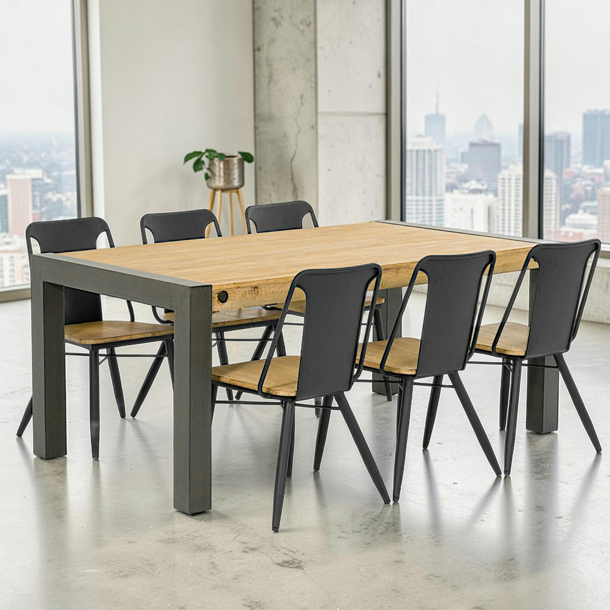 Table a manger extensible en bois et metal style industriel