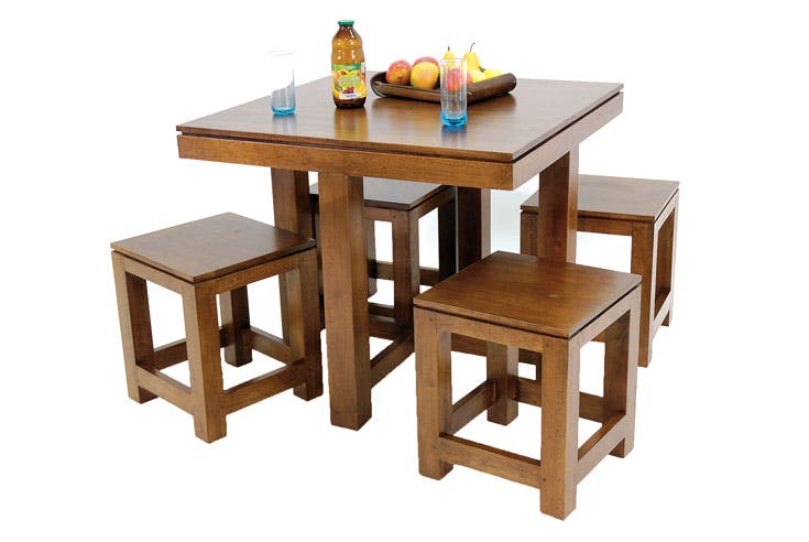 Table de repas Hévéa 90x90x76cm et ses 4 tabourets HELENA