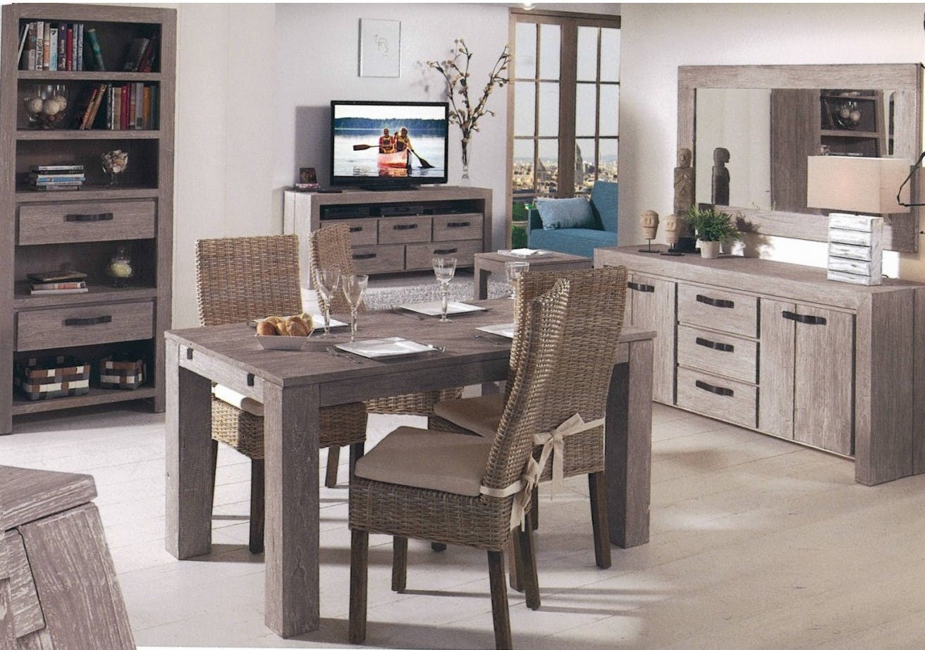 Table de repas moderne bois gris extensible 180x90x76 ATLAGO