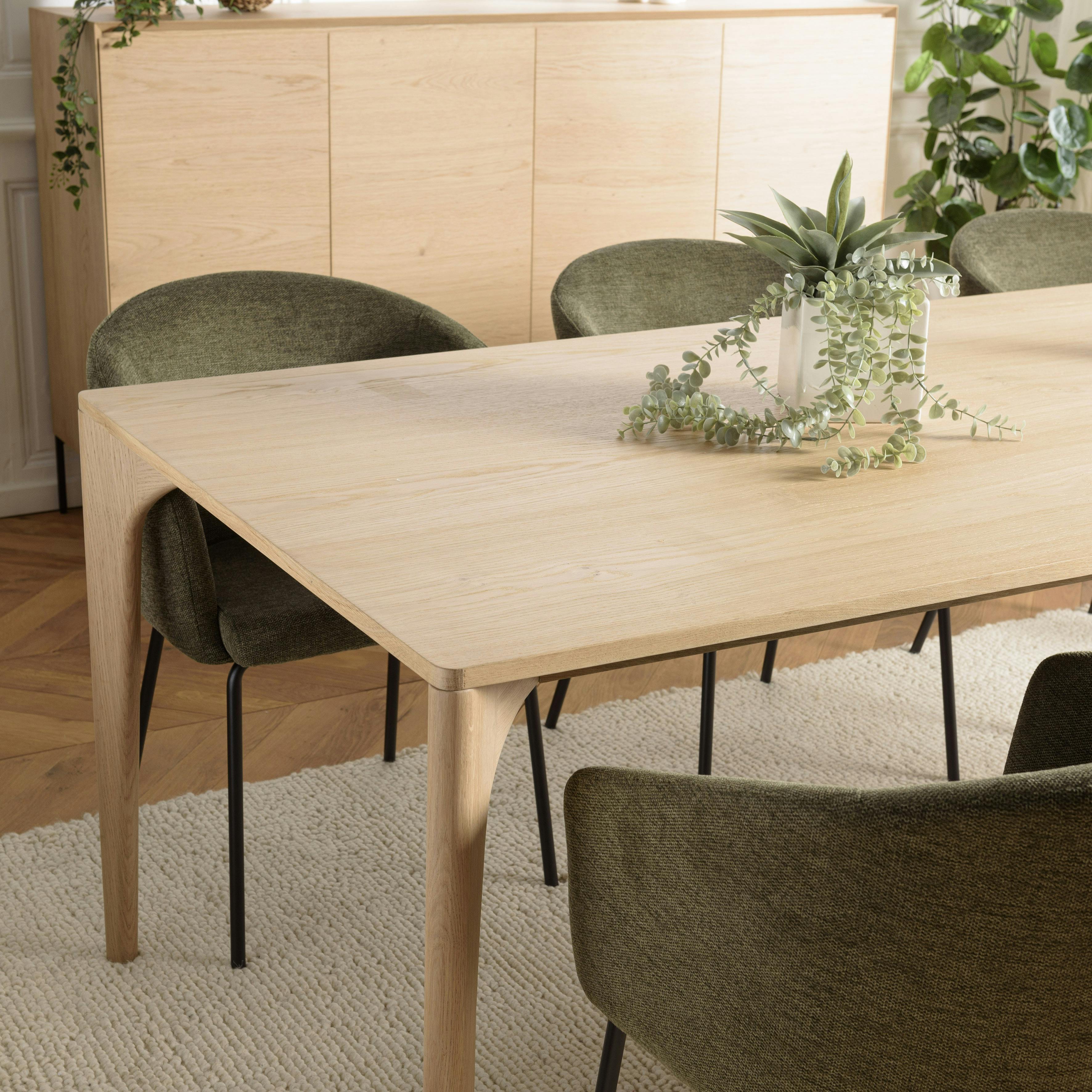 Table de repas moderne naturelle pieds chêne massif 220 cm PANAMA