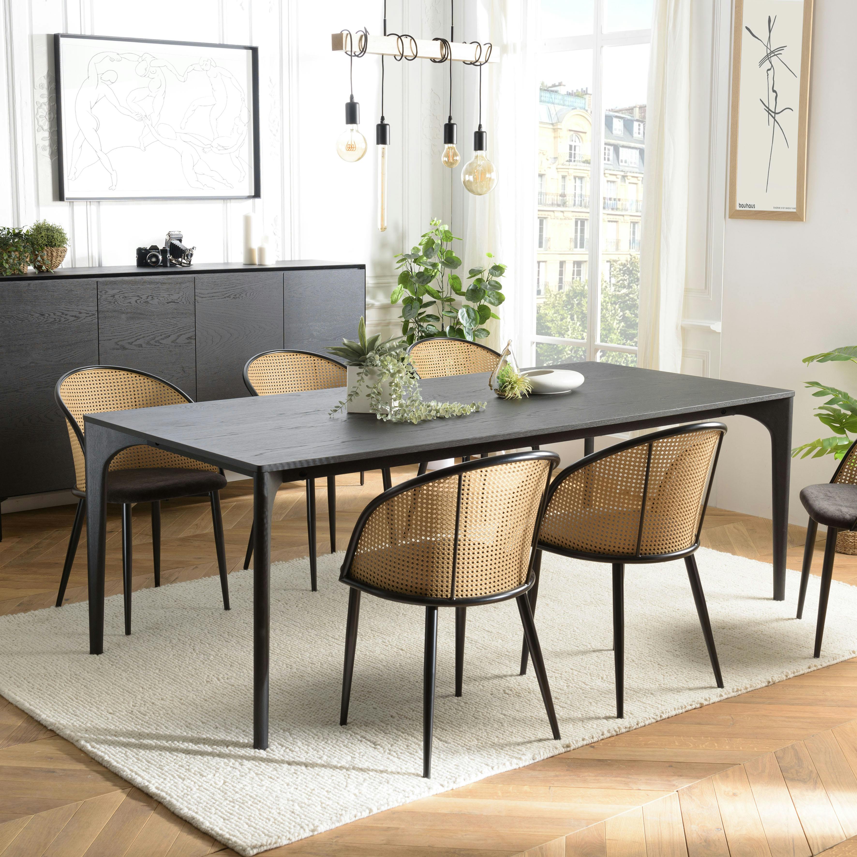 Table de repas moderne noire pieds chêne massif 220 cm PANAMA