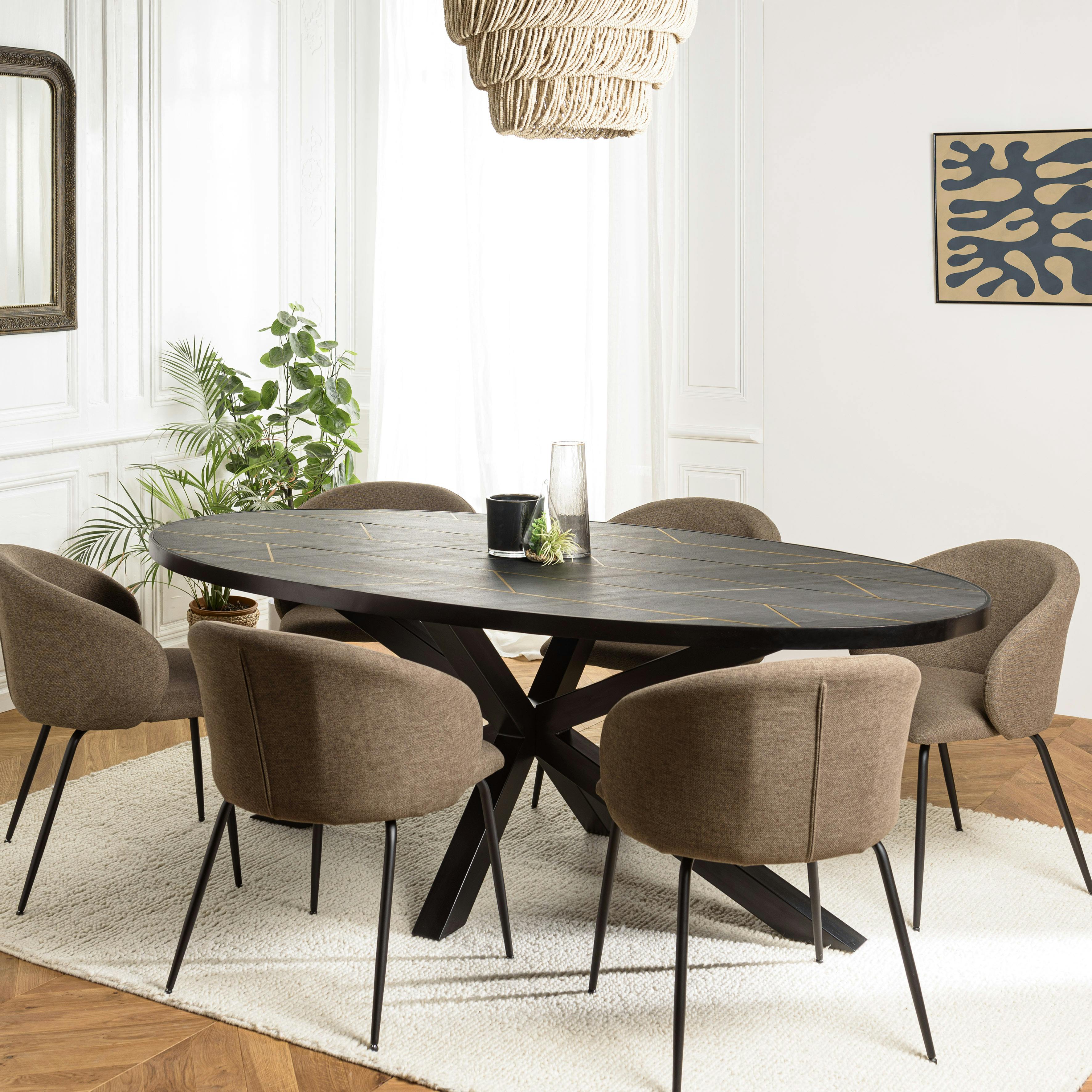 Table de repas ovale bois anthracite lignes dorées 220 cm BIHAR