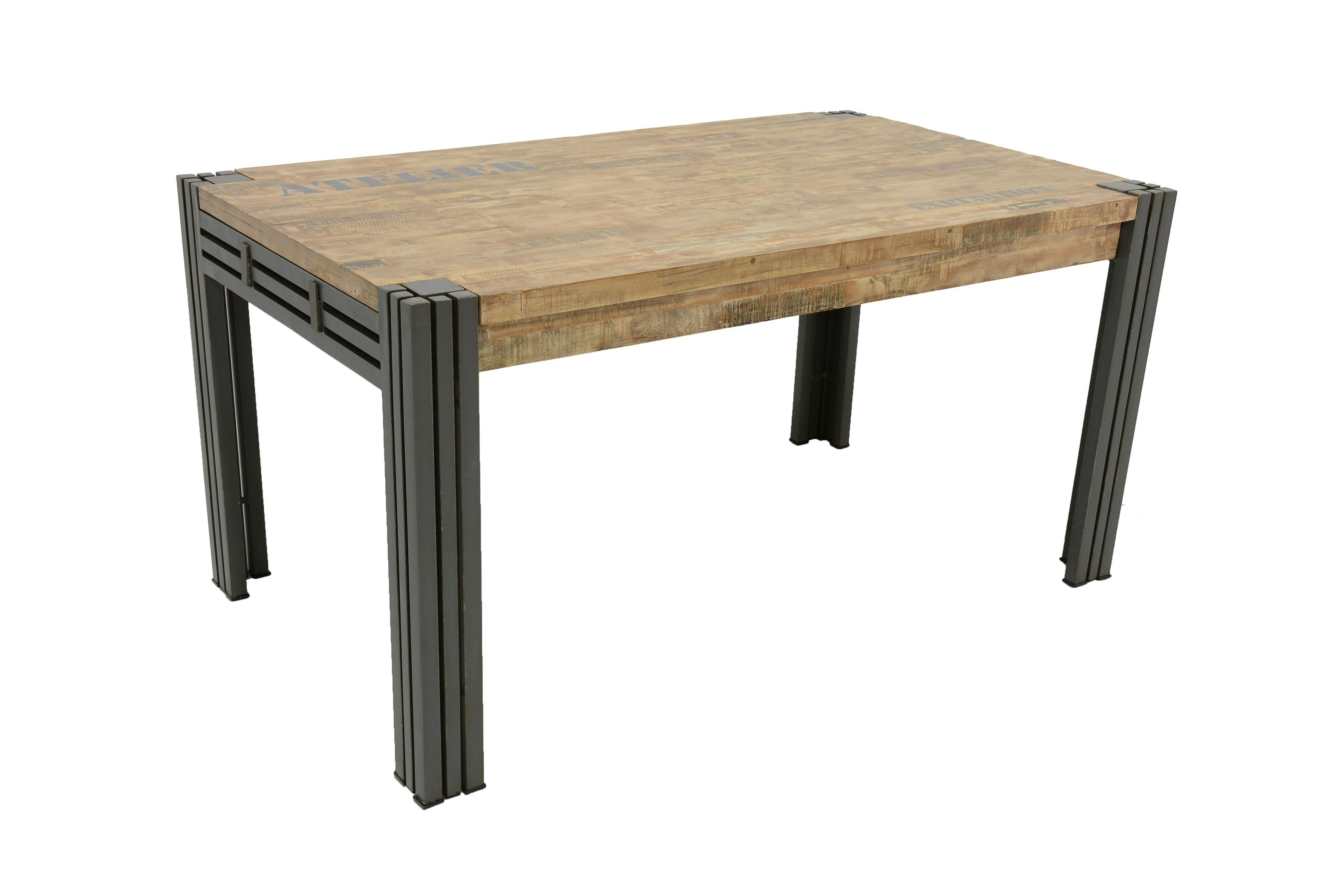 Table de repas rectangle extensible hévéa recyclé blanchi et métal noirci 150/230X90X76cm DOCKER