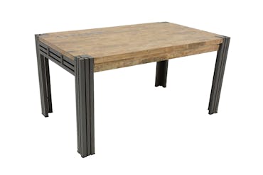  Table de repas rectangle extensible hévéa recyclé blanchi et métal noirci 150/230X90X76cm DOCKER