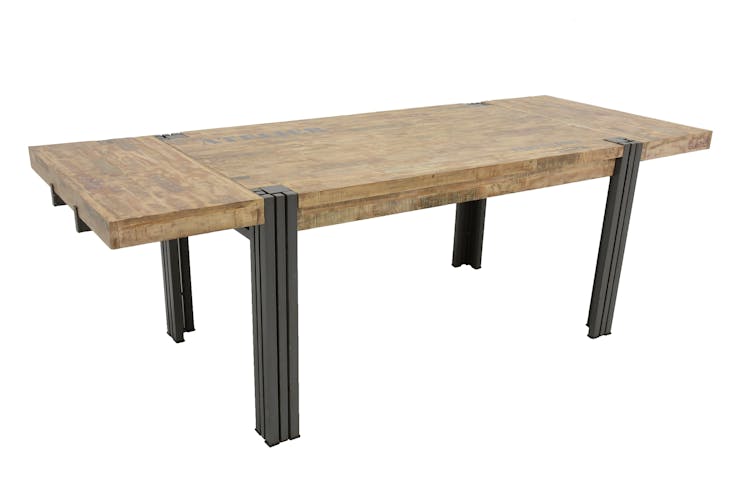 Table de repas rectangle extensible hévéa recyclé blanchi et métal noirci 150/230X90X76cm DOCKER