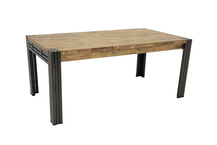 Table de repas rectangle extensible hévéa recyclé blanchi et métal noirci 180/260X100X76cm DOCKER