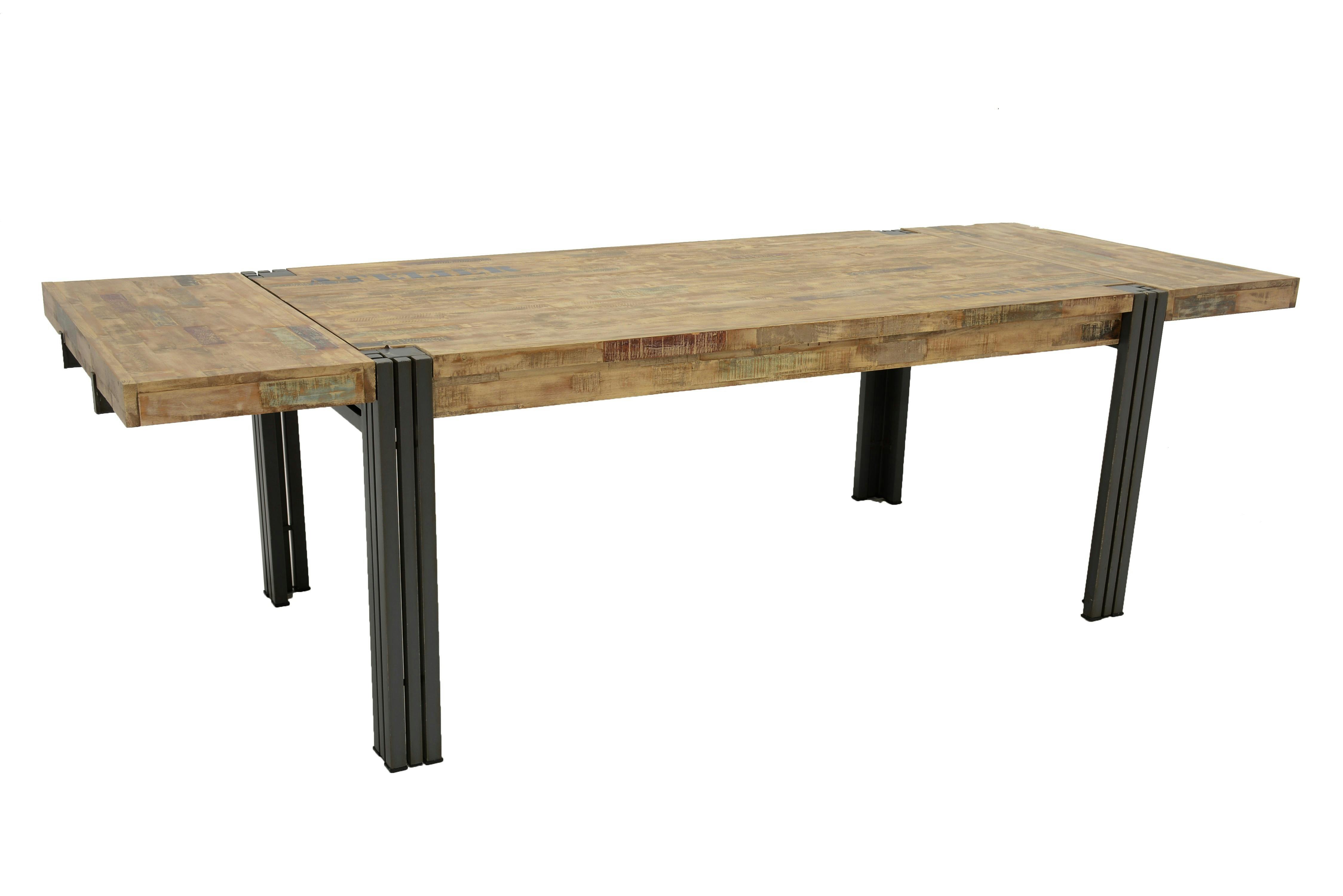 Table de repas rectangle extensible hévéa recyclé blanchi et métal noirci 180/260X100X76cm DOCKER