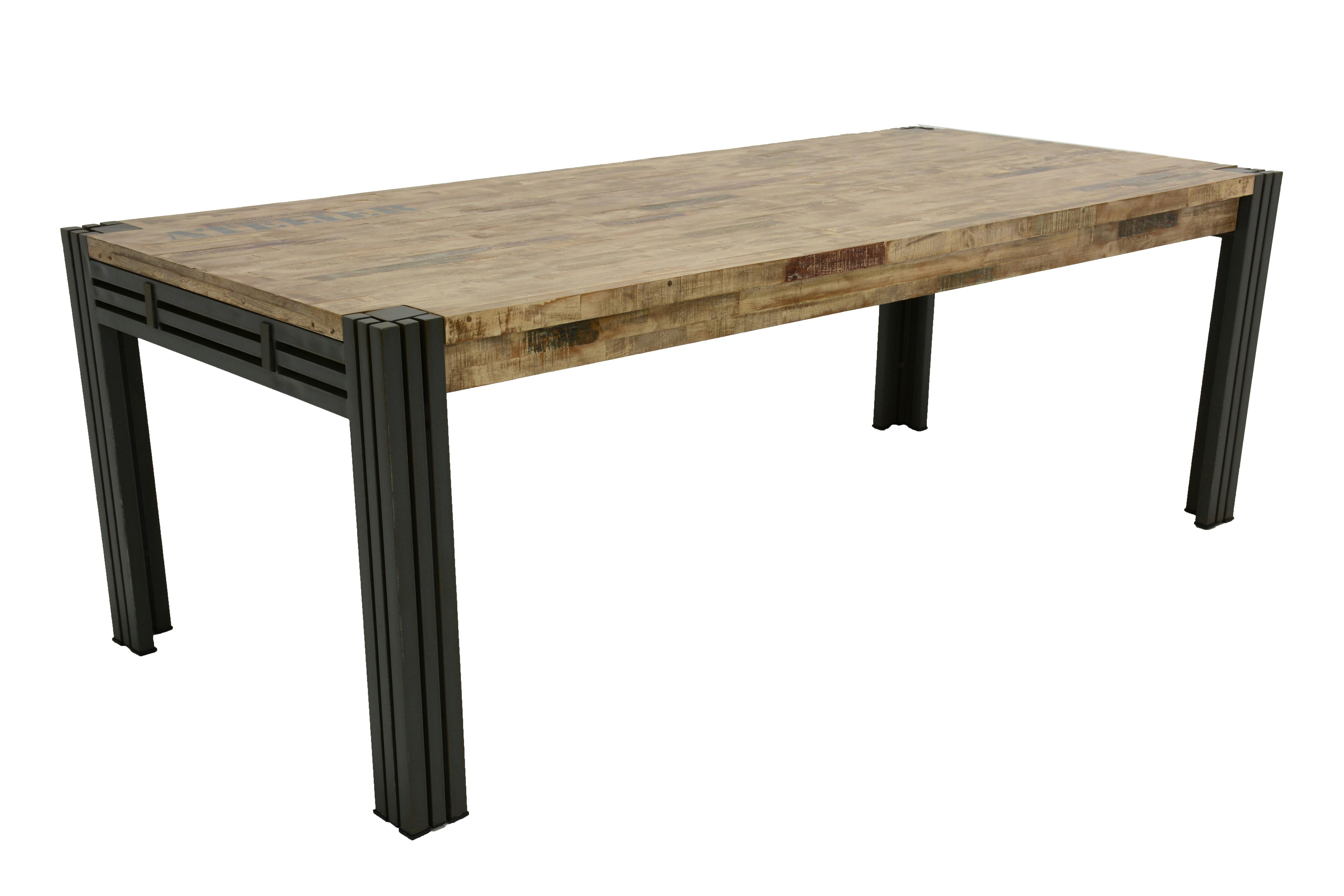 Table de repas rectangle extensible hévéa recyclé blanchi et métal noirci 220/300X100X76cm DOCKER