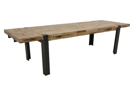 Table de repas rectangle extensible hévéa recyclé blanchi et métal noirci 220/300X100X76cm DOCKER
