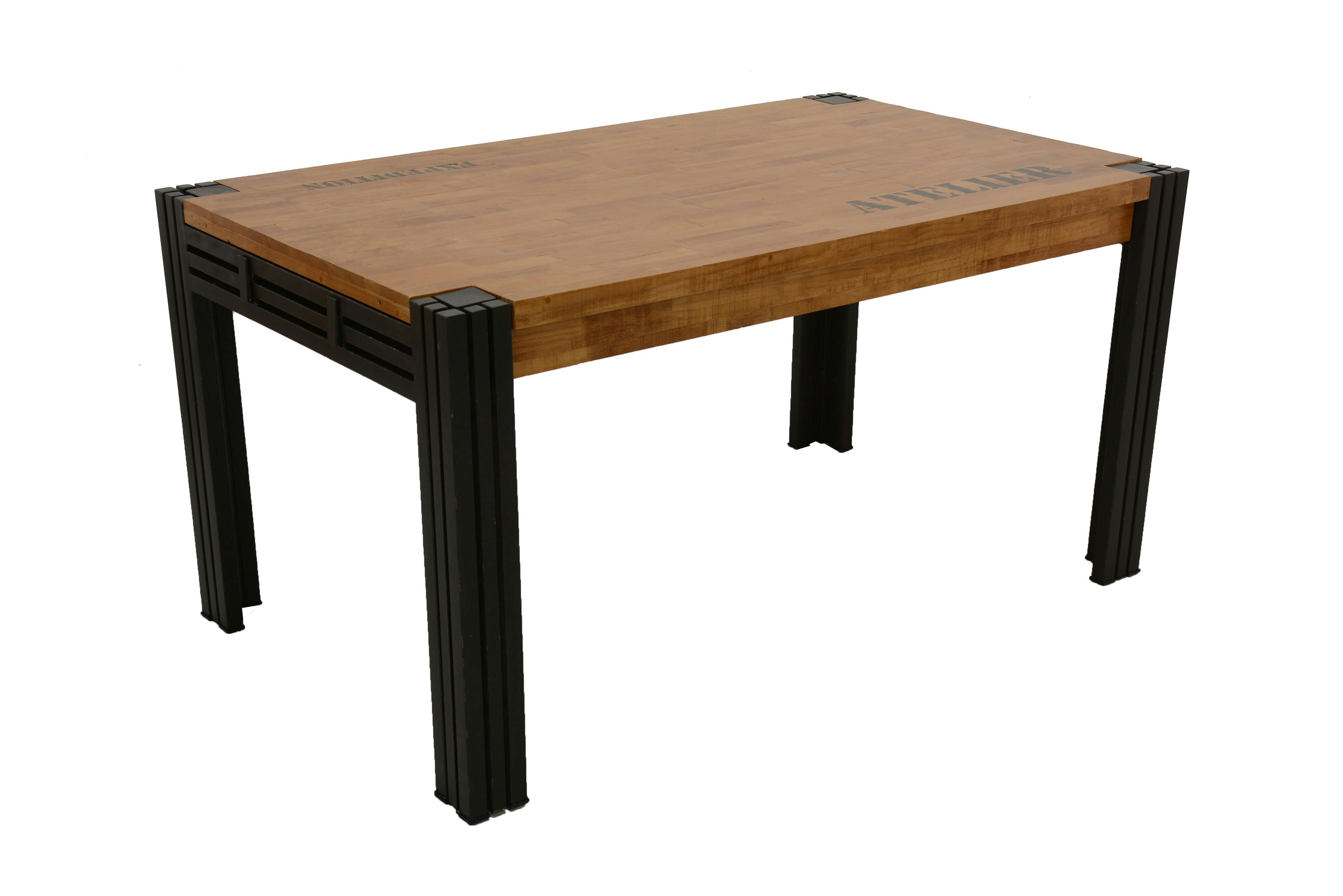 Table de repas rectangle extensible hévéa recyclé naturel et métal noirci 150/230X90X76cm DOCKER