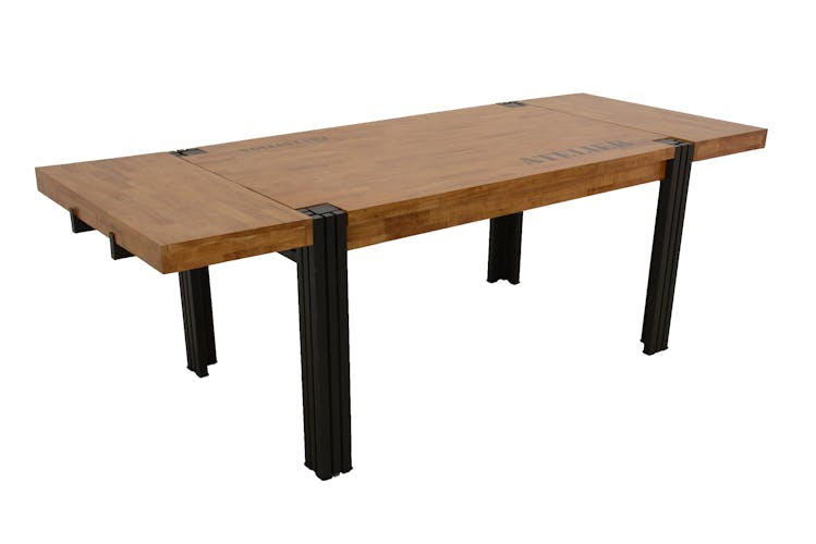 Table de repas rectangle extensible hévéa recyclé naturel et métal noirci 150/230X90X76cm DOCKER