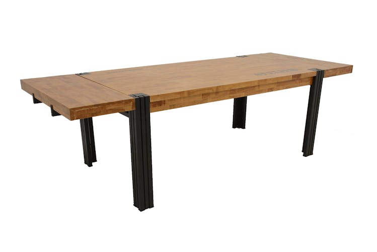 Table de repas rectangle extensible hévéa recyclé naturel et métal noirci 180/260X100X76cm DOCKER