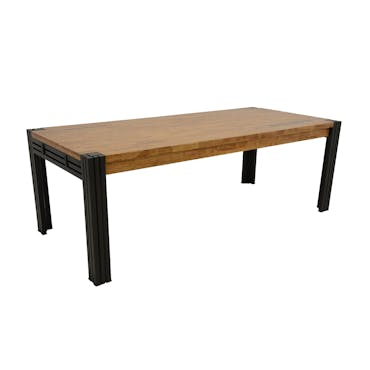  Table de repas rectangle extensible hévéa recyclé naturel et métal noirci 220/300X100X76cm DOCKER