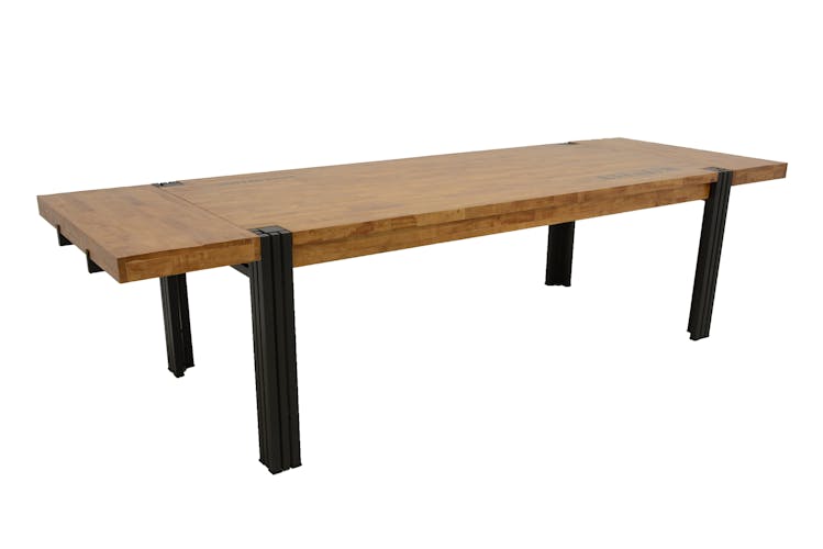 Table de repas rectangle extensible hévéa recyclé naturel et métal noirci 220/300X100X76cm DOCKER