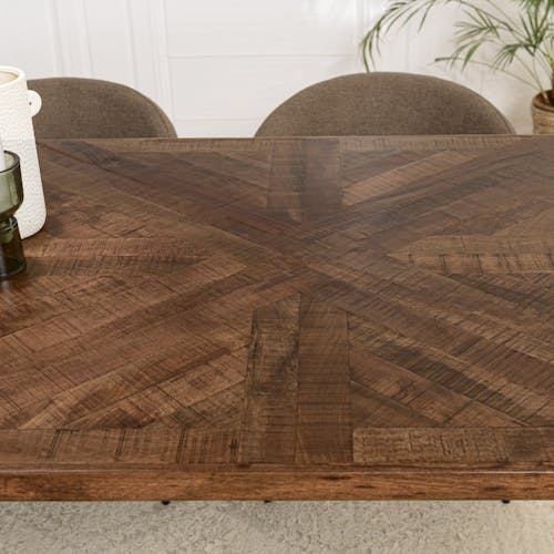 Table de repas rectangulaire bois recyclé marqueterie 220 cm KORKAI