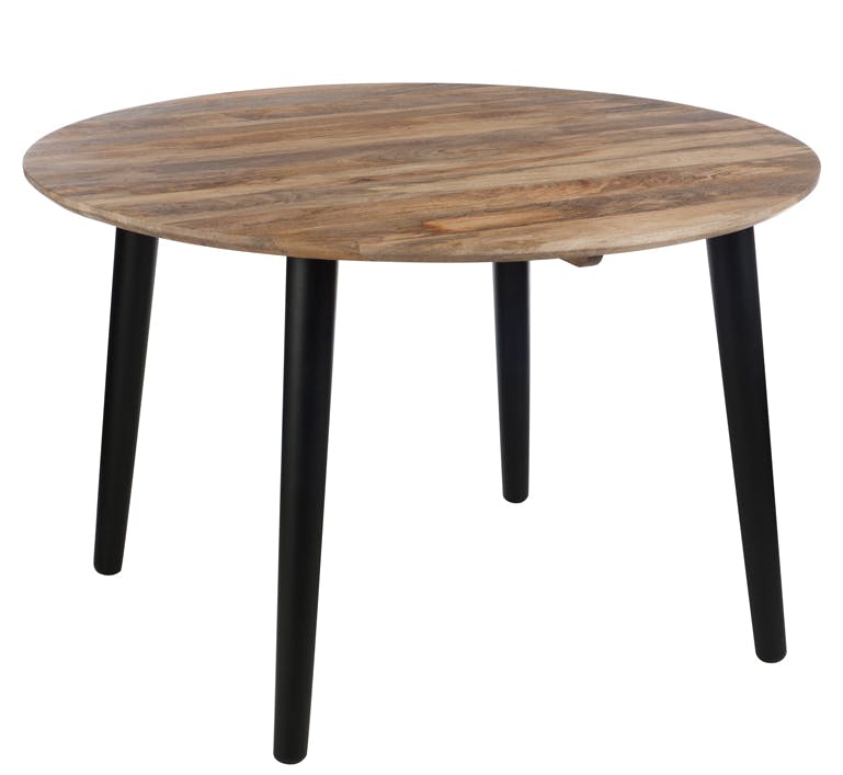 Table de repas rétro ronde en bois naturel et pieds noirs D120 H79cm