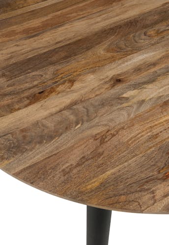 Table de repas rétro ronde en bois naturel et pieds noirs D120 H79cm