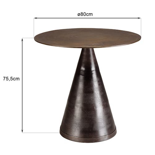 Table de repas ronde D80 cm métal antique pied conique ZALA